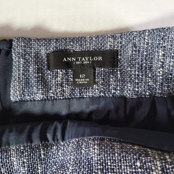 Ann Taylor Women Front Pockets & Back Zip Closure Blue/White Tweed Skirt Size 12 - Picture 3 of 7